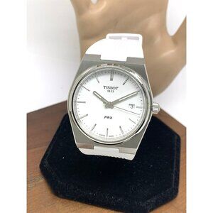 Tissot PRX Men's Watch T1374101701100 Swiss Quartz White Dial Rubber Strap 40mm
